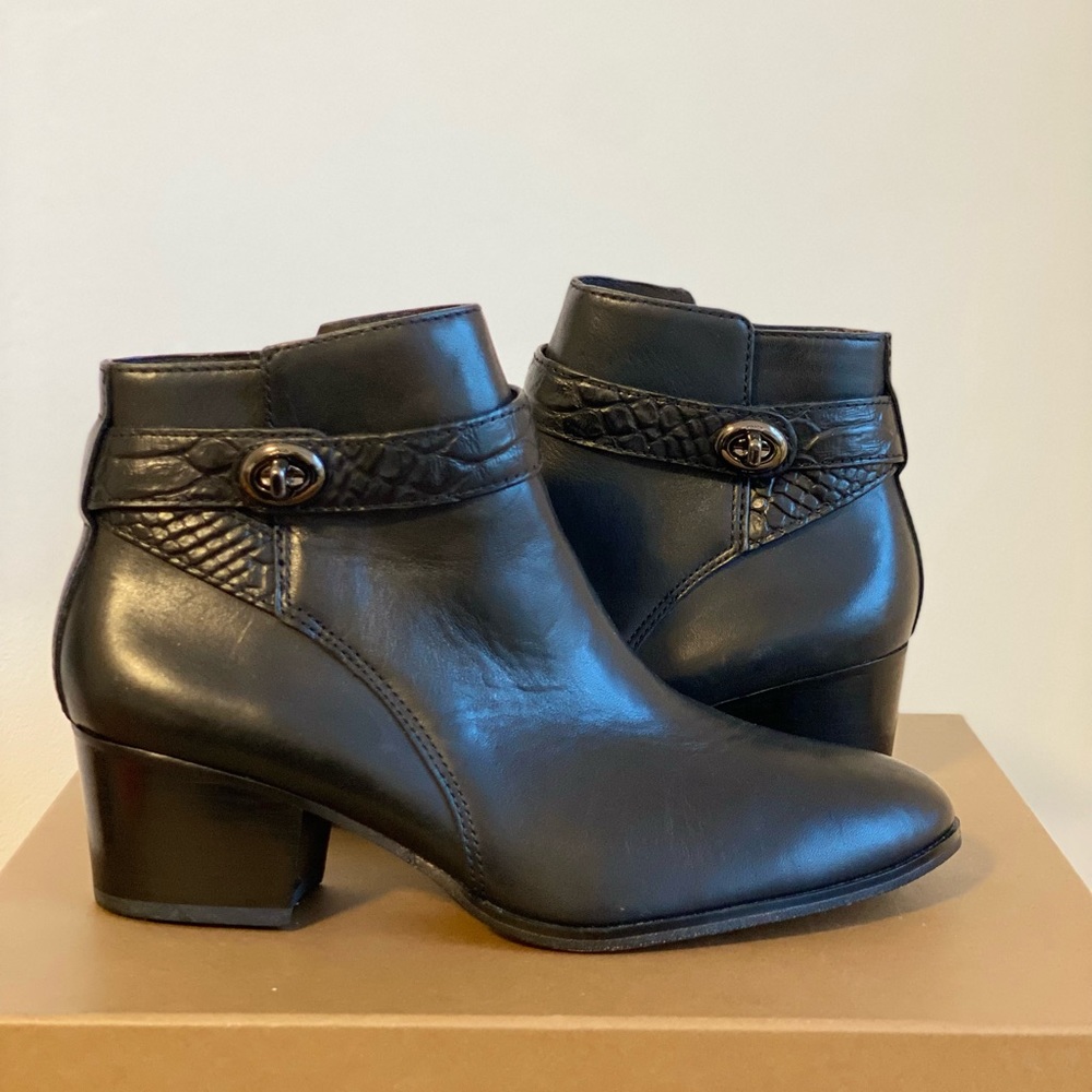 Coach Patricia Black Leather Ankle Boots